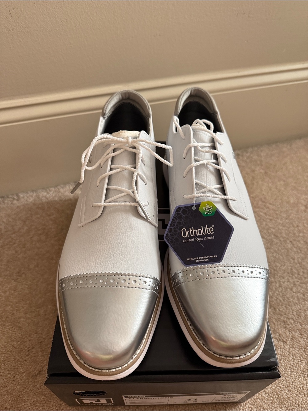 FootJoy White and Silver Cap-Toe Golf shoes